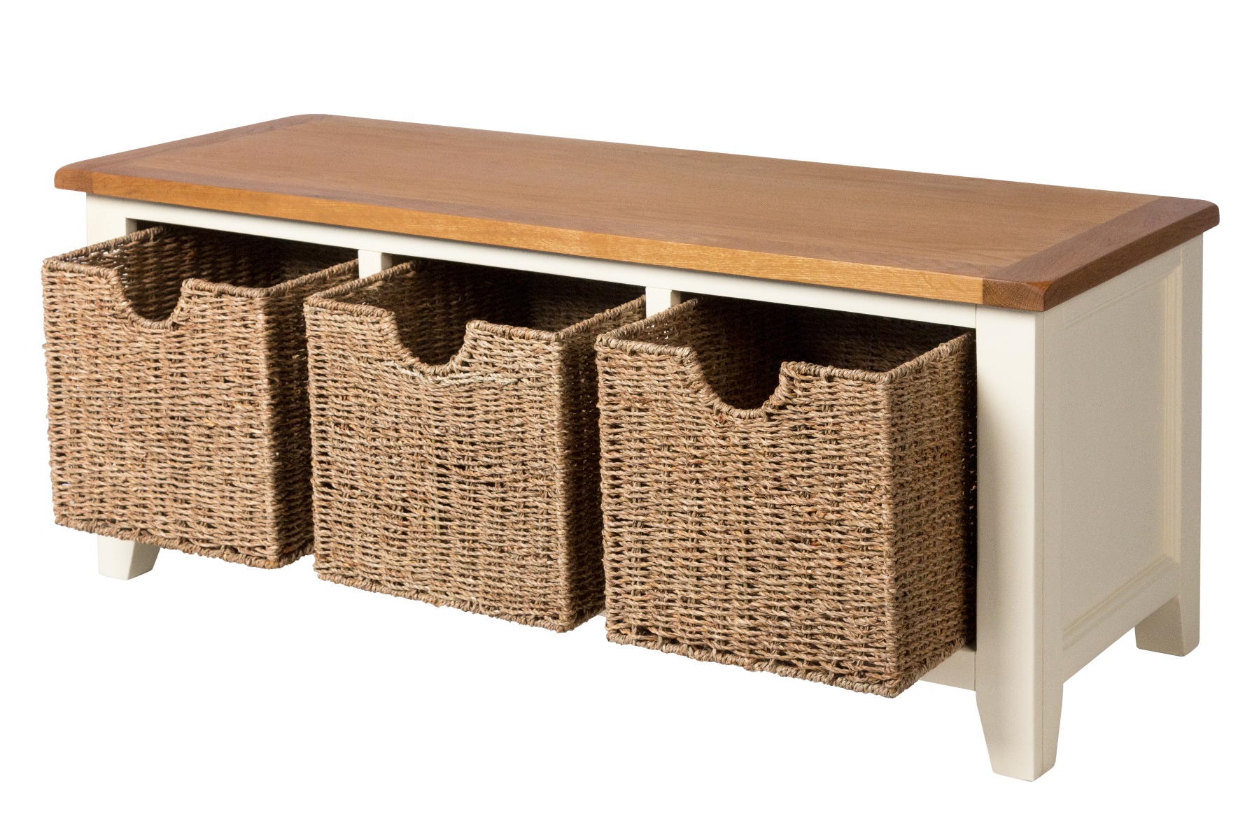 Country Cream Painted Oak Shoe Storage Bench With 3 Baskets Free