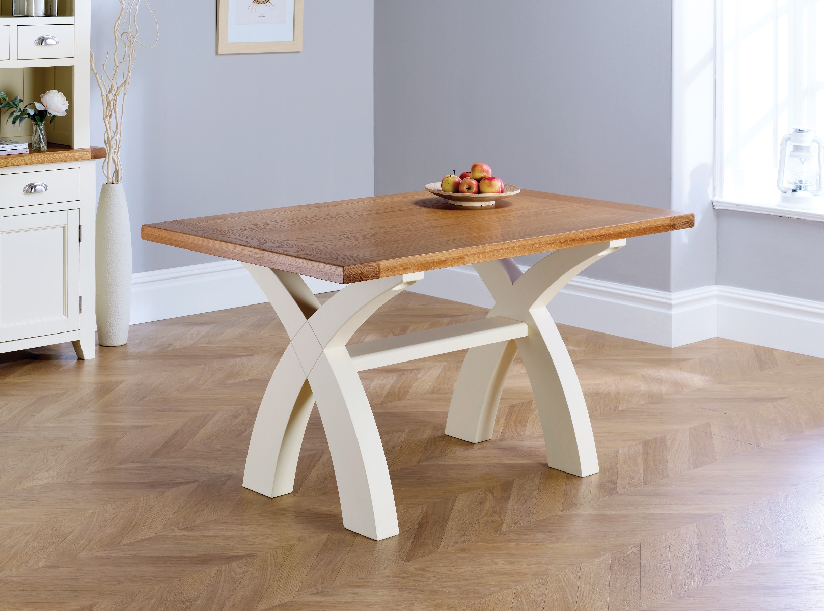 Country Oak 140cm Cream Painted Cross Leg Square Ended Dining Table