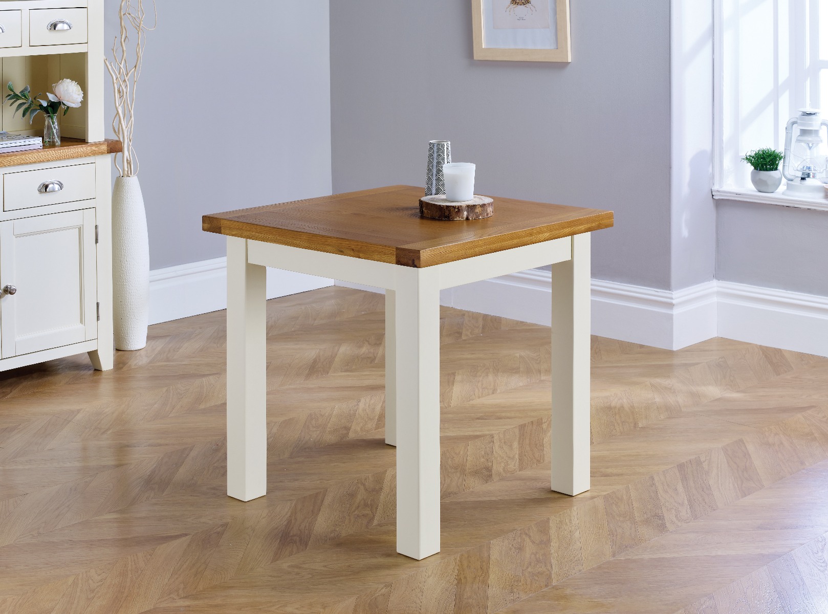 Small Cream Painted Square Oak Dining Table Free Delivery Top Furniture