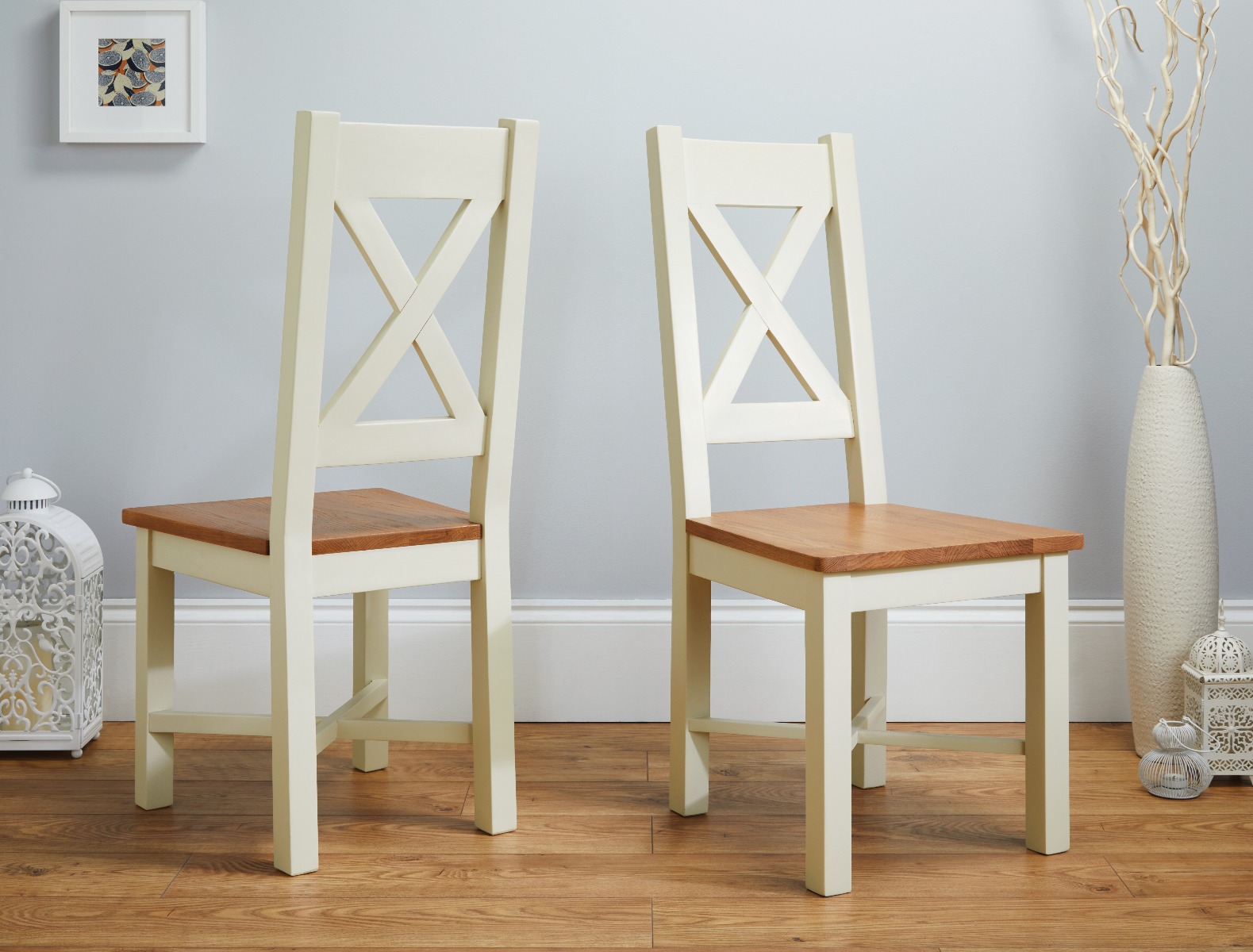 Grasmere Cross Back Cream Painted Chair With Solid Oak Seat