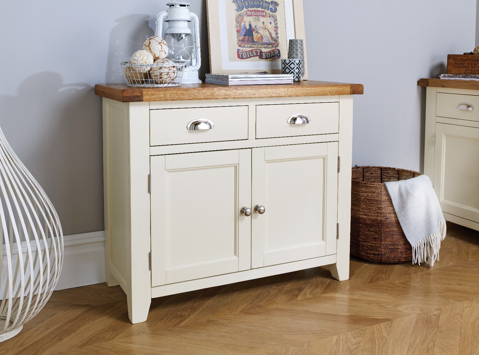 Country Cottage 100cm Cream Painted Oak Sideboard