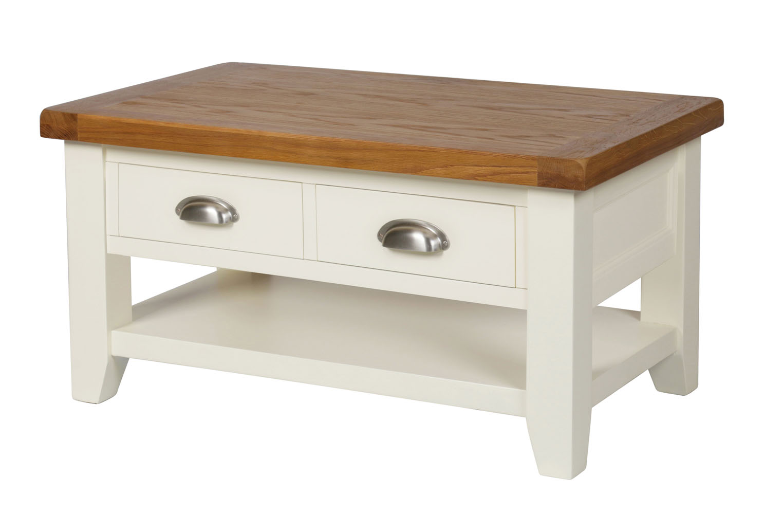 Country Oak Cream Painted Coffee Table With Drawers