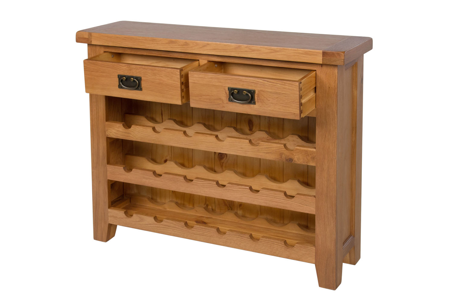 Country Oak 85cm Wine Rack With Drawer