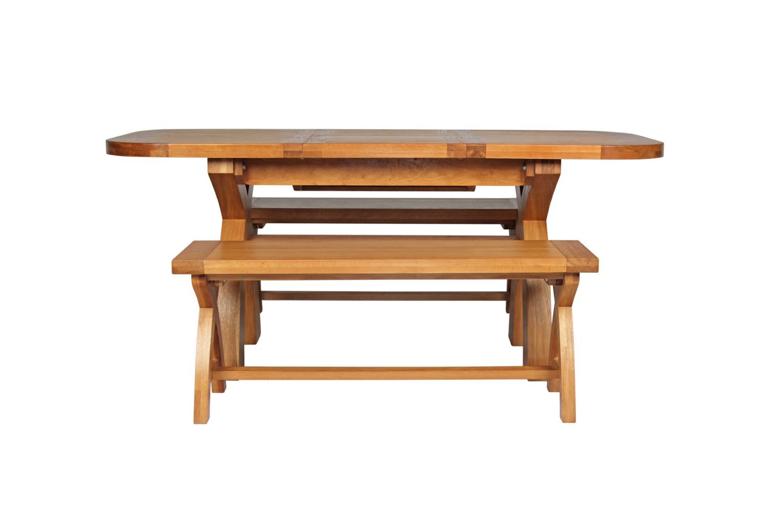 Country Oak 180cm Extending Cross Leg Oval Table & 2 120cm Cross Leg ...