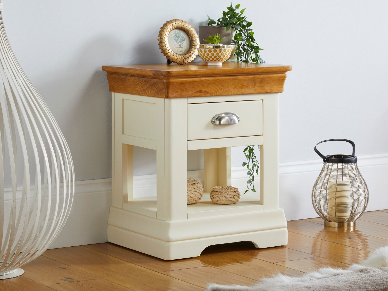 cream and oak lamp table