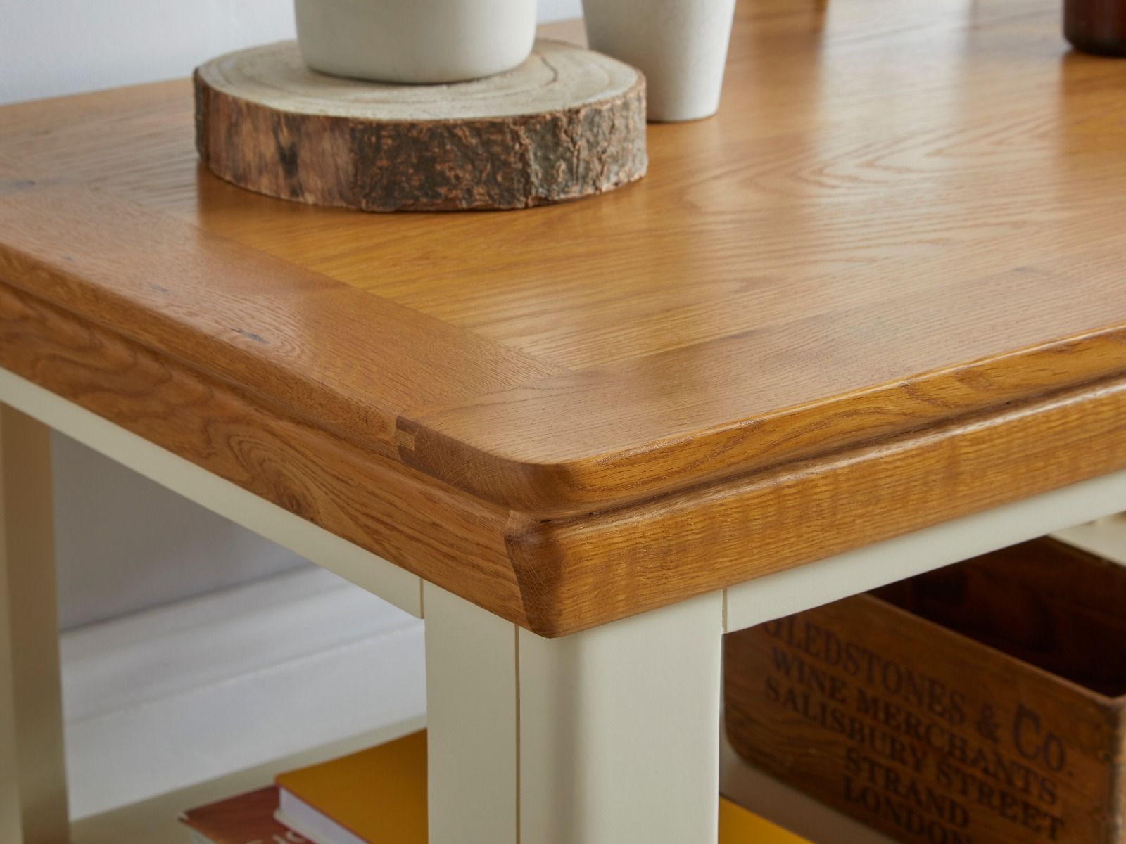 Farmhouse Cream Painted Oak Coffee Table with Shelf