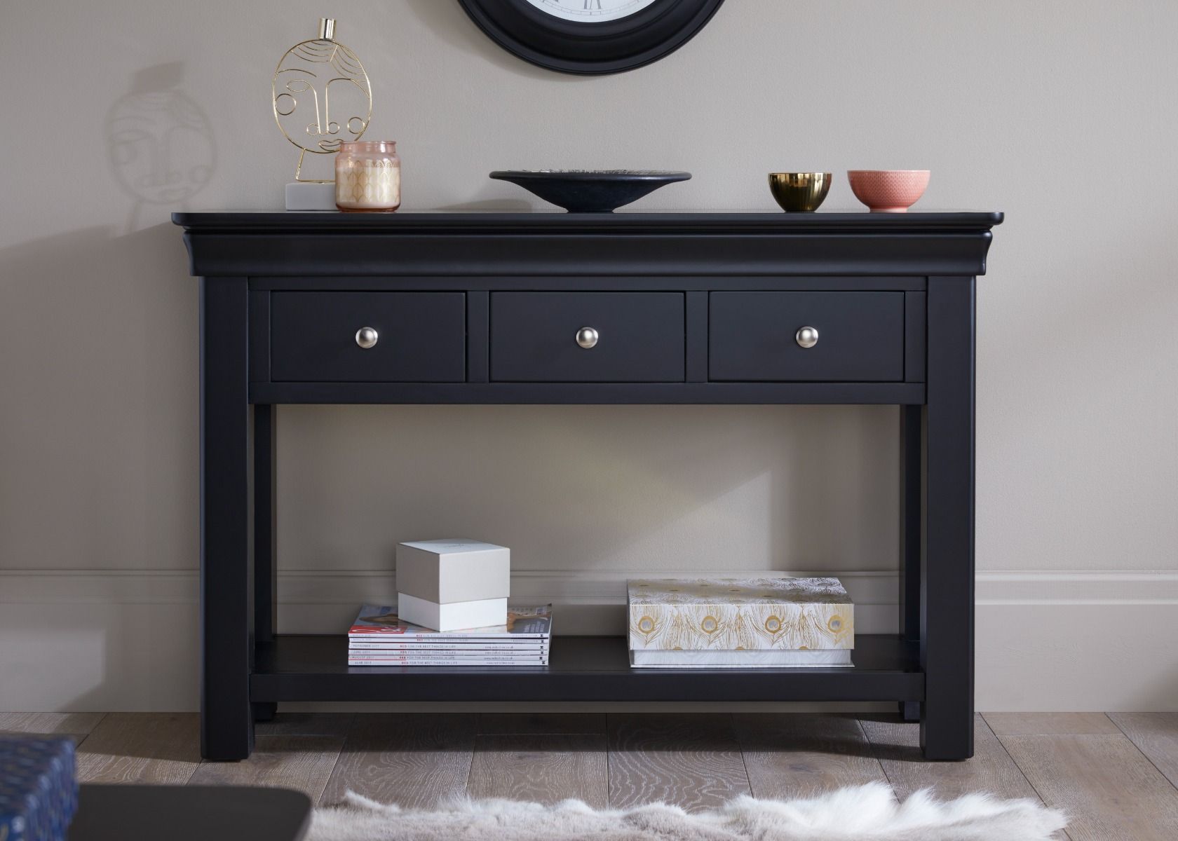 Toulouse Black Painted 3 Drawer Large Console Table