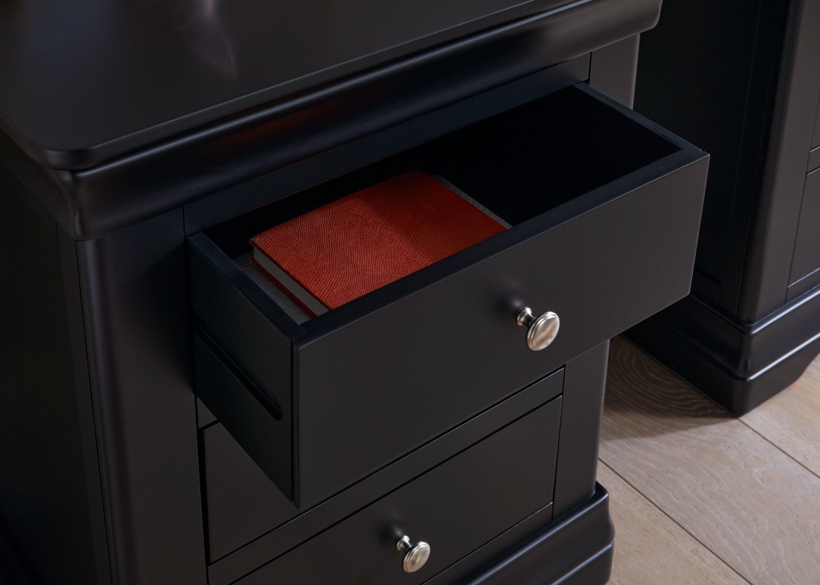 Toulouse Black Painted 3 Drawer Grande Large Bedside Table