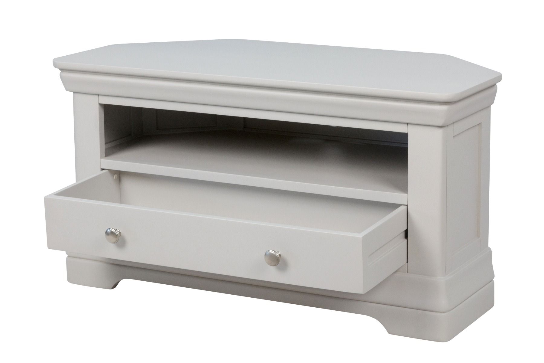 Toulouse Grey Painted Corner TV Unit with Drawer Fully Assembled
