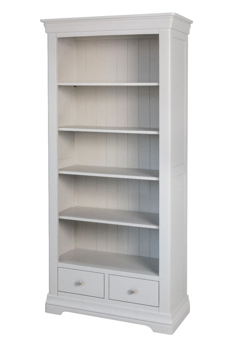 Toulouse Grey Painted Tall Bookcase 2 Storage Drawers Fully Assembled