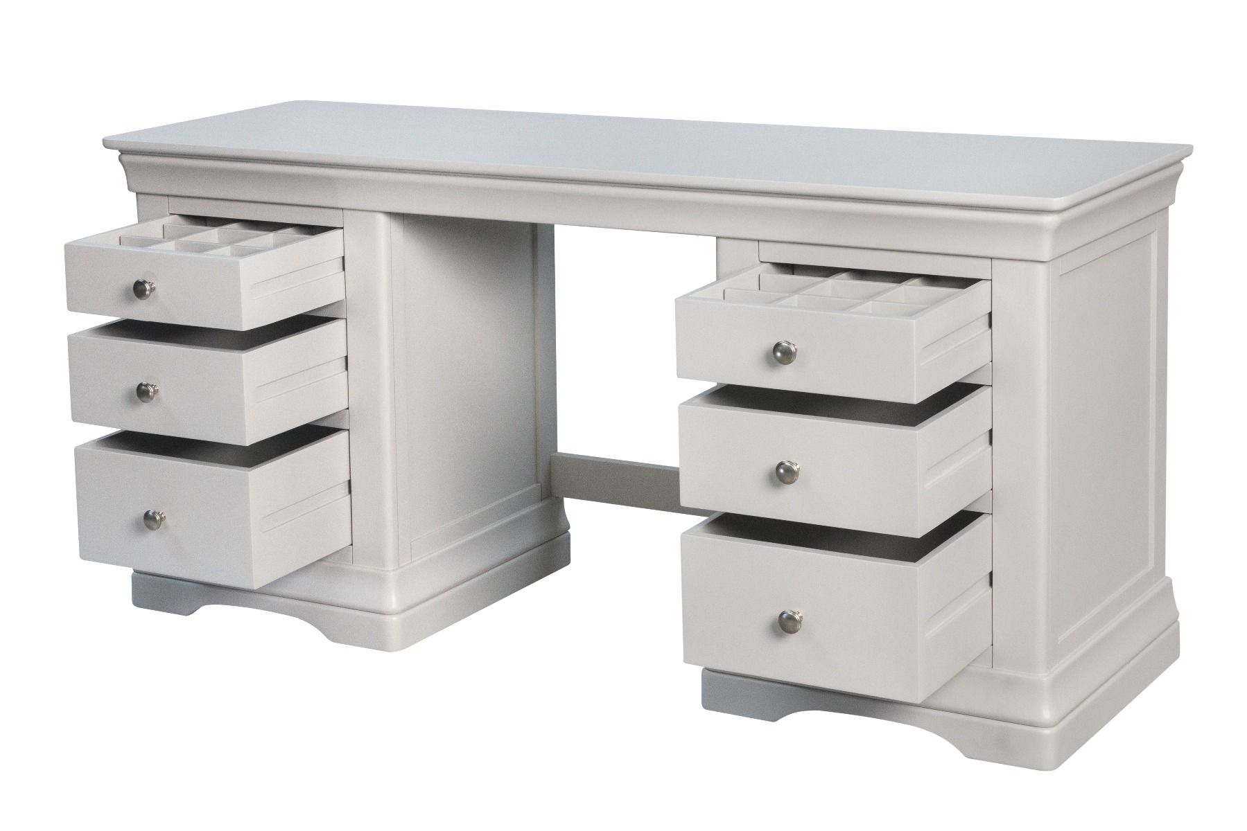Toulouse Double Pedestal Grey Painted Large Dressing Table / Desk