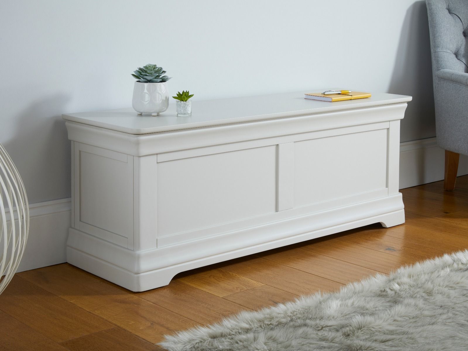 Toulouse Grey Painted Large Storage Blanket Box Fully Assembled Top