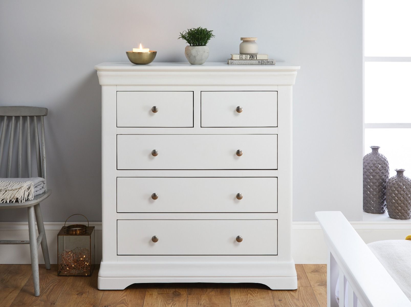 Toulouse White Painted 2 Over 3 Chest of Drawers Free Delivery Top