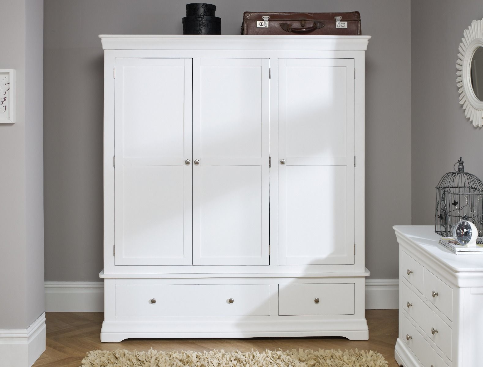 Toulouse White Painted Triple Wardrobe with Drawer Free Delivery