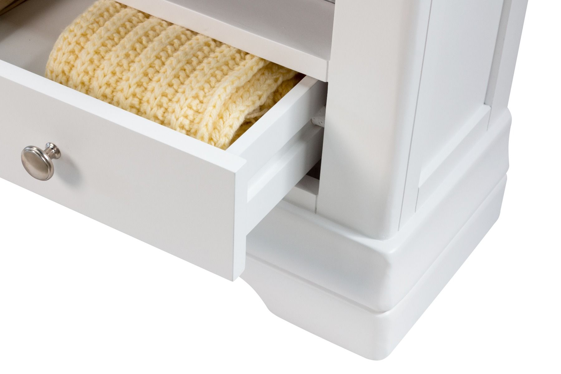 Toulouse White Painted Corner TV Unit with Drawer Fully Assembled