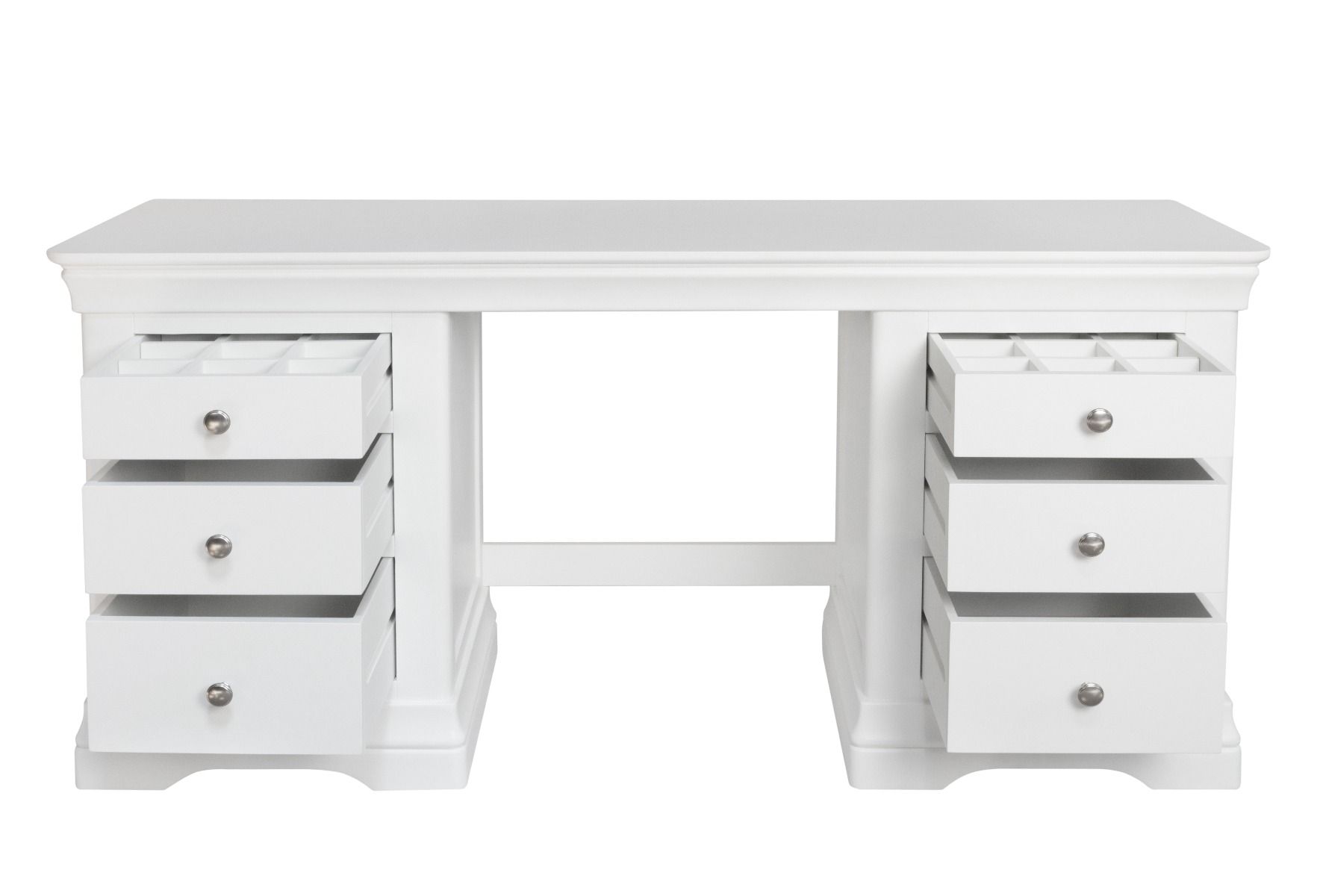 Toulouse White Painted Double Pedestal Large Dressing Table Fully
