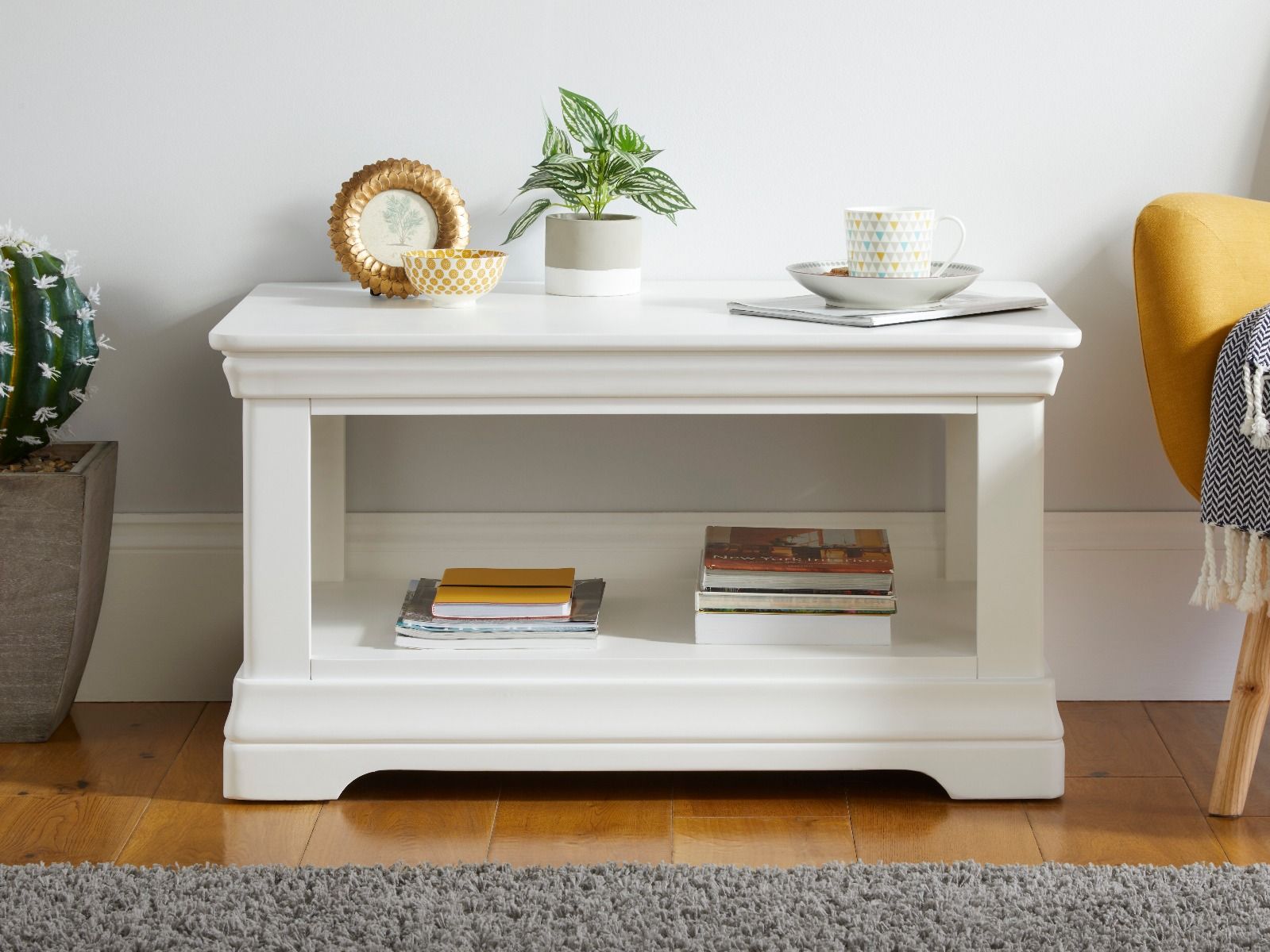 Toulouse White Painted Coffee Table with Shelf Fully Assembled