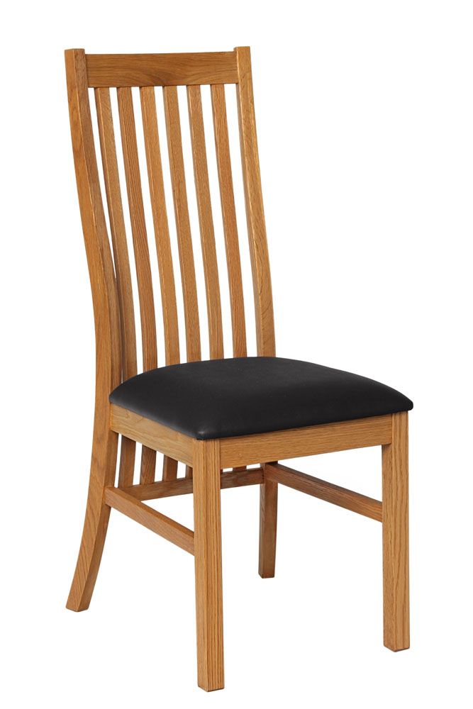 Lichfield Solid Oak Dining Room Chair with Black Leather Pad