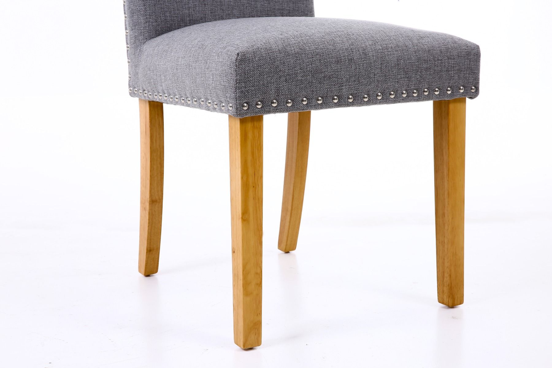 Mayfair Silver Grey Fabric Studded Oak Dining Chair