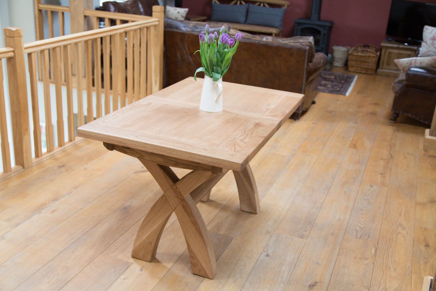 1.8m Extending Oak Dining Table Cross Leg Free Delivery Top Furniture
