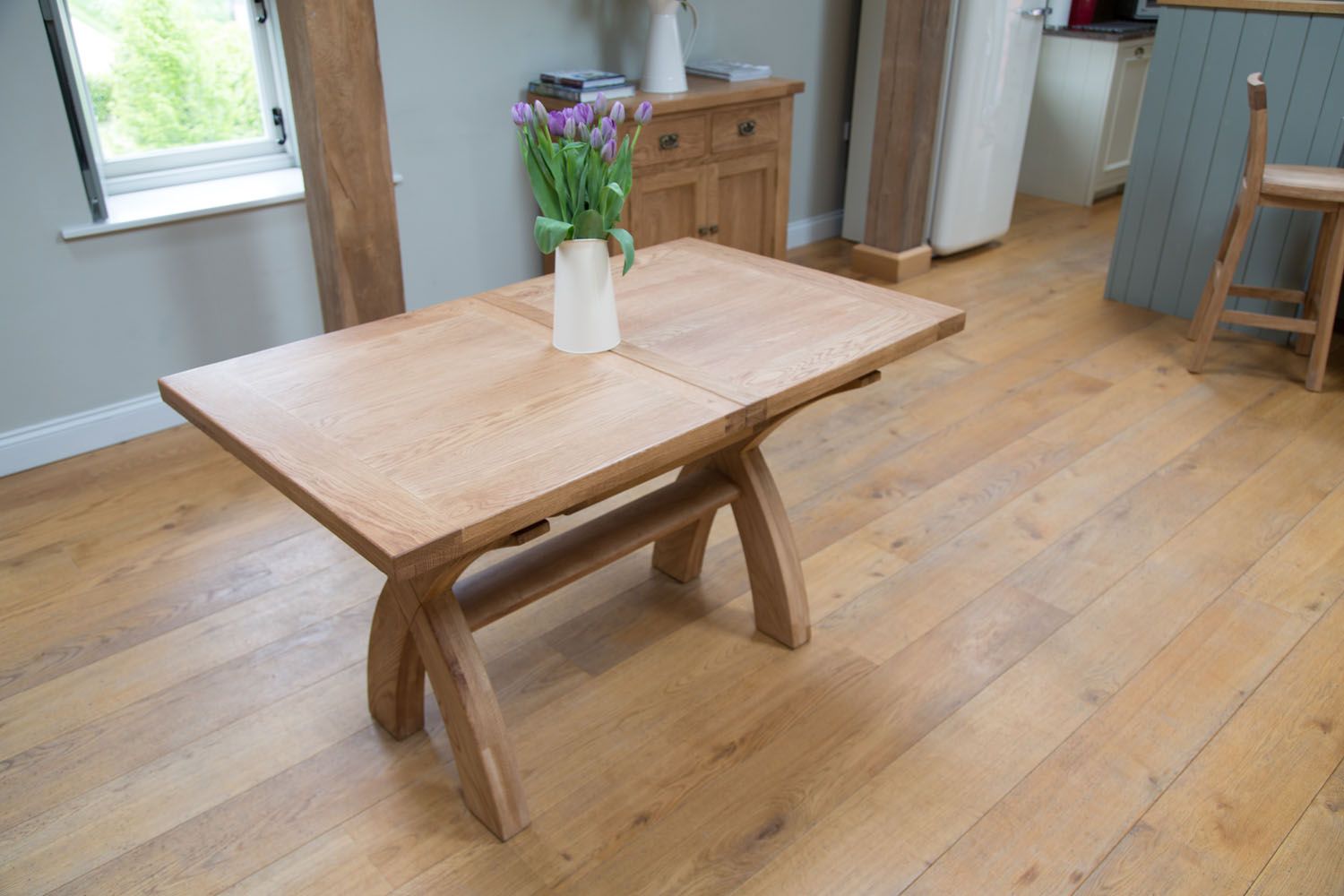 1.8m Extending Oak Dining Table Cross Leg Free Delivery Top Furniture