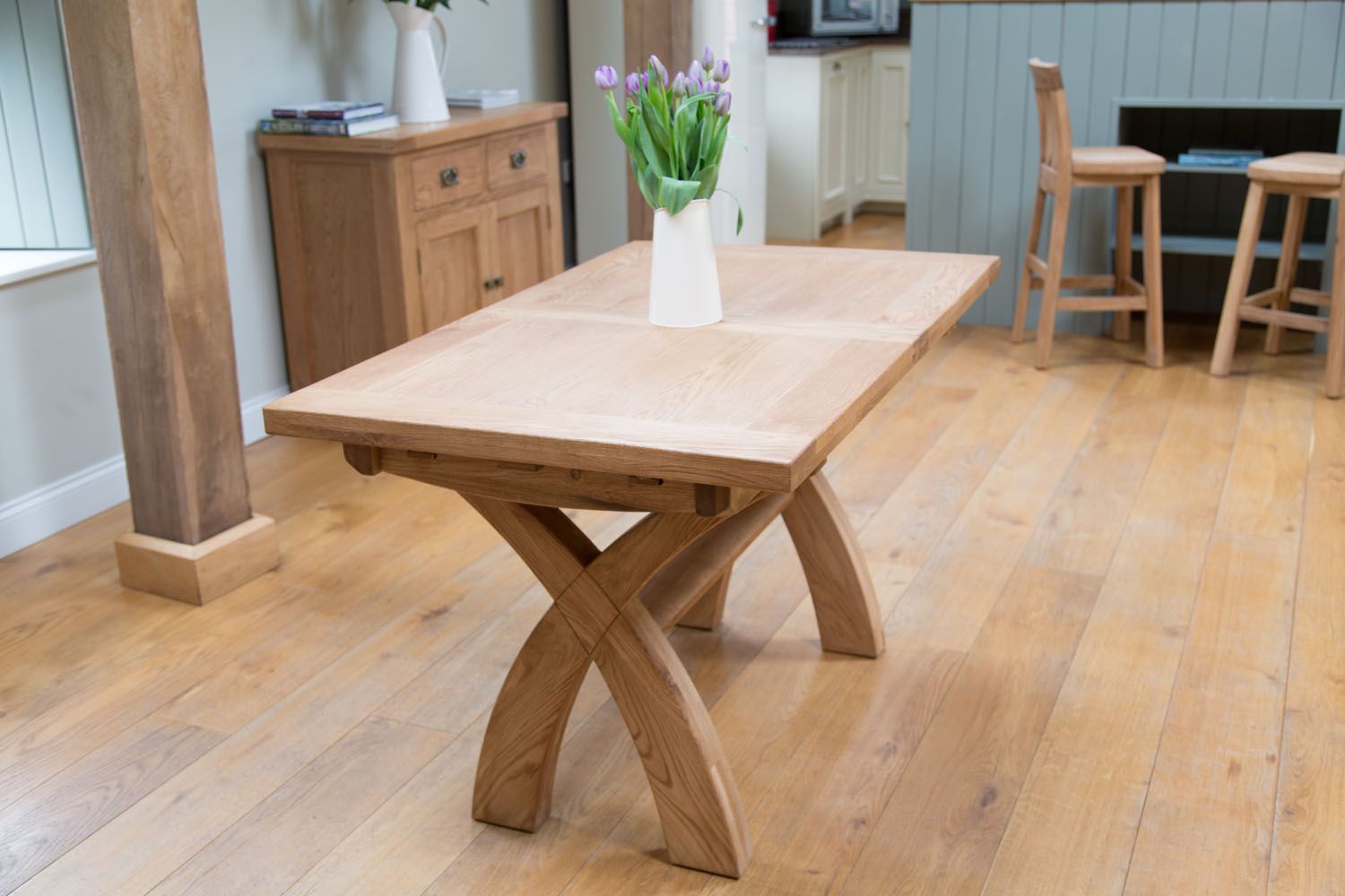 1.8m Extending Oak Dining Table Cross Leg Free Delivery Top Furniture