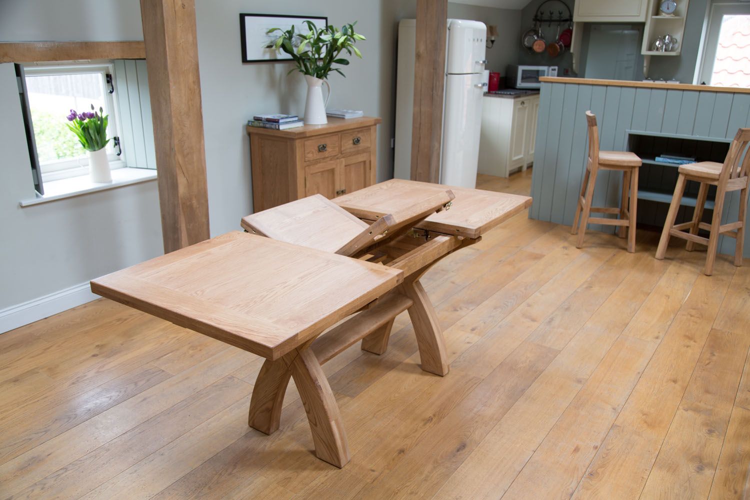 1.8m Extending Oak Dining Table Cross Leg Free Delivery Top Furniture