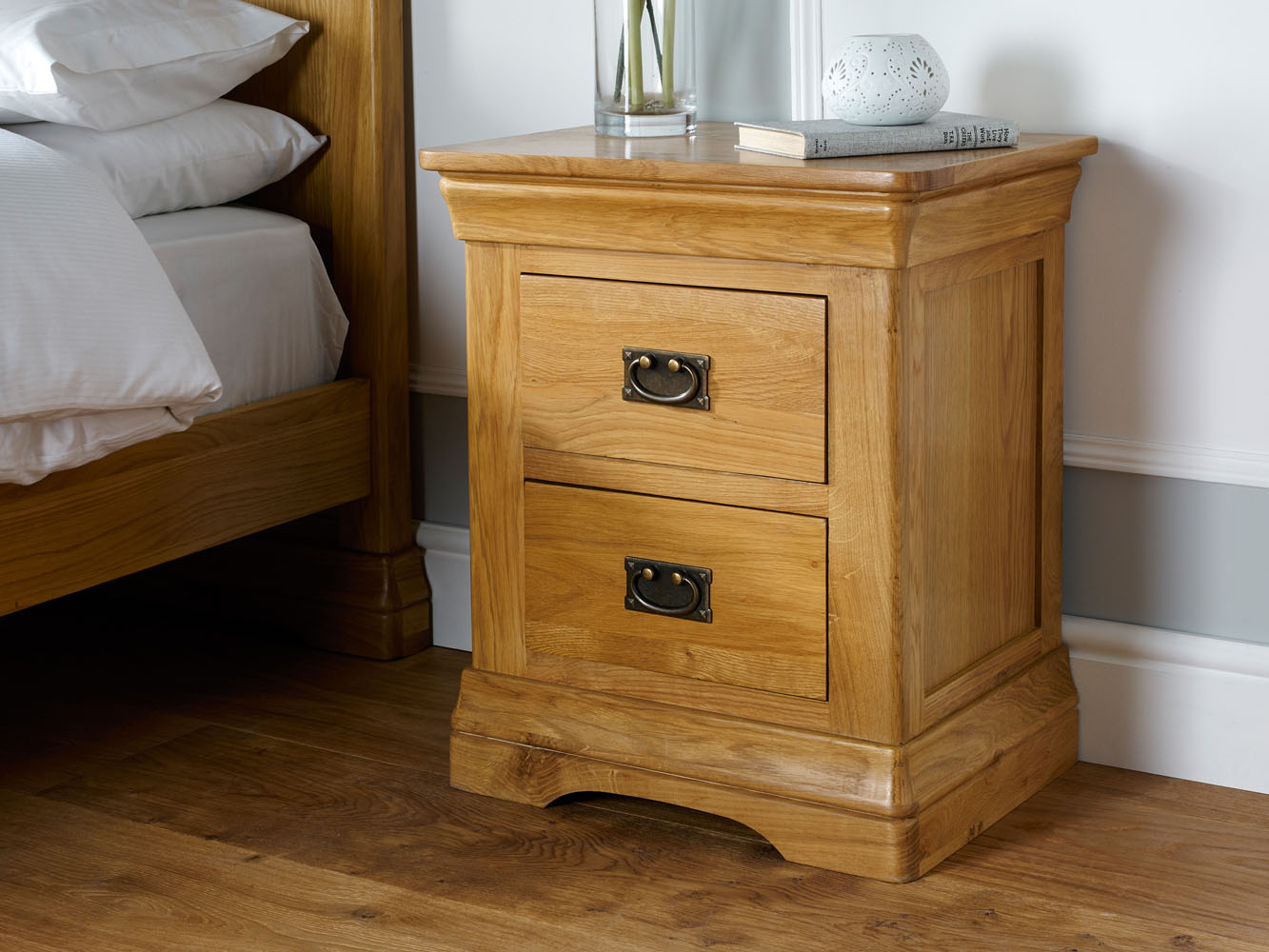 French Farmhouse Country Oak Bedside Table Free Delivery Top
