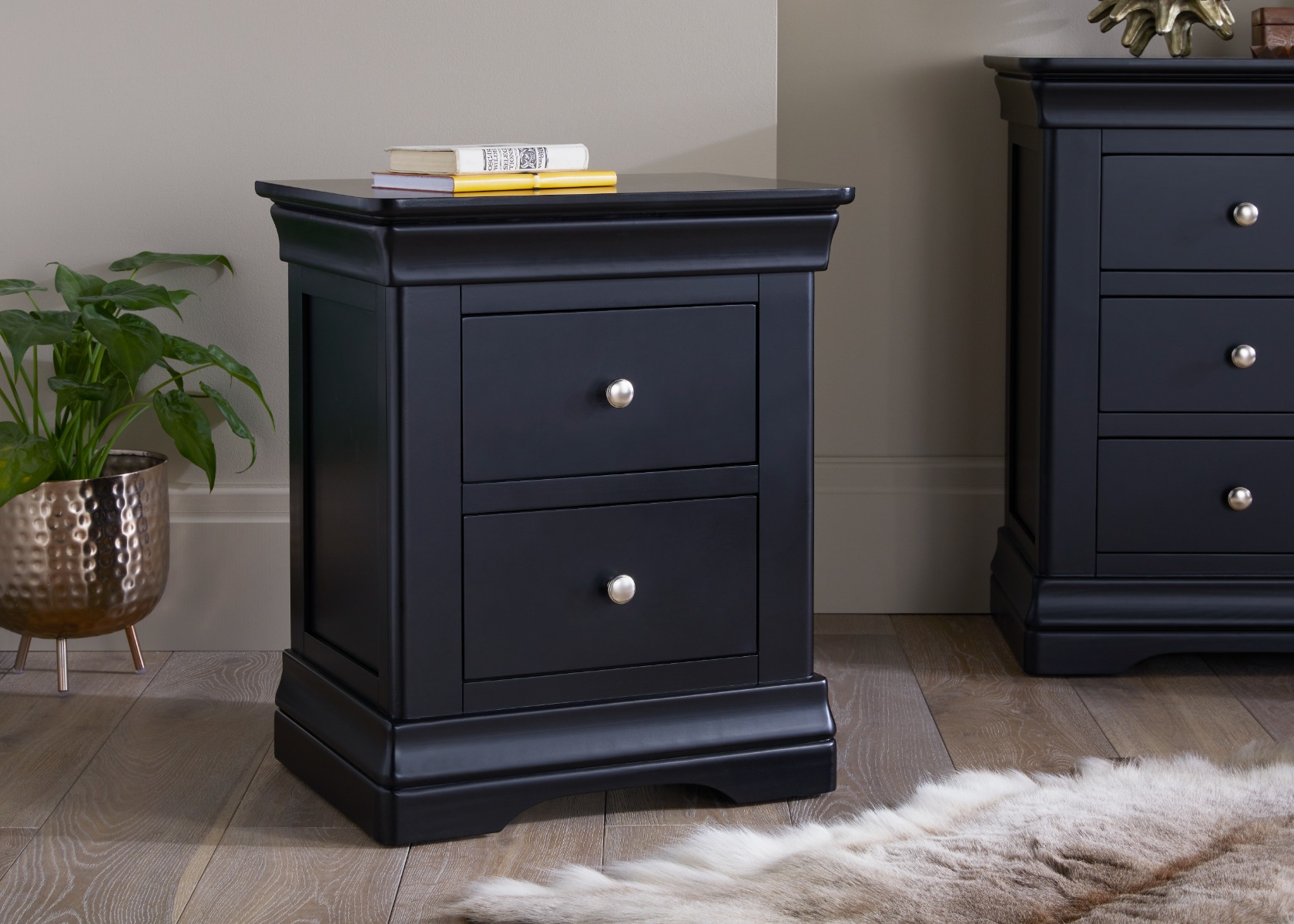 Toulouse Black Painted 2 Drawer Bedside Table
