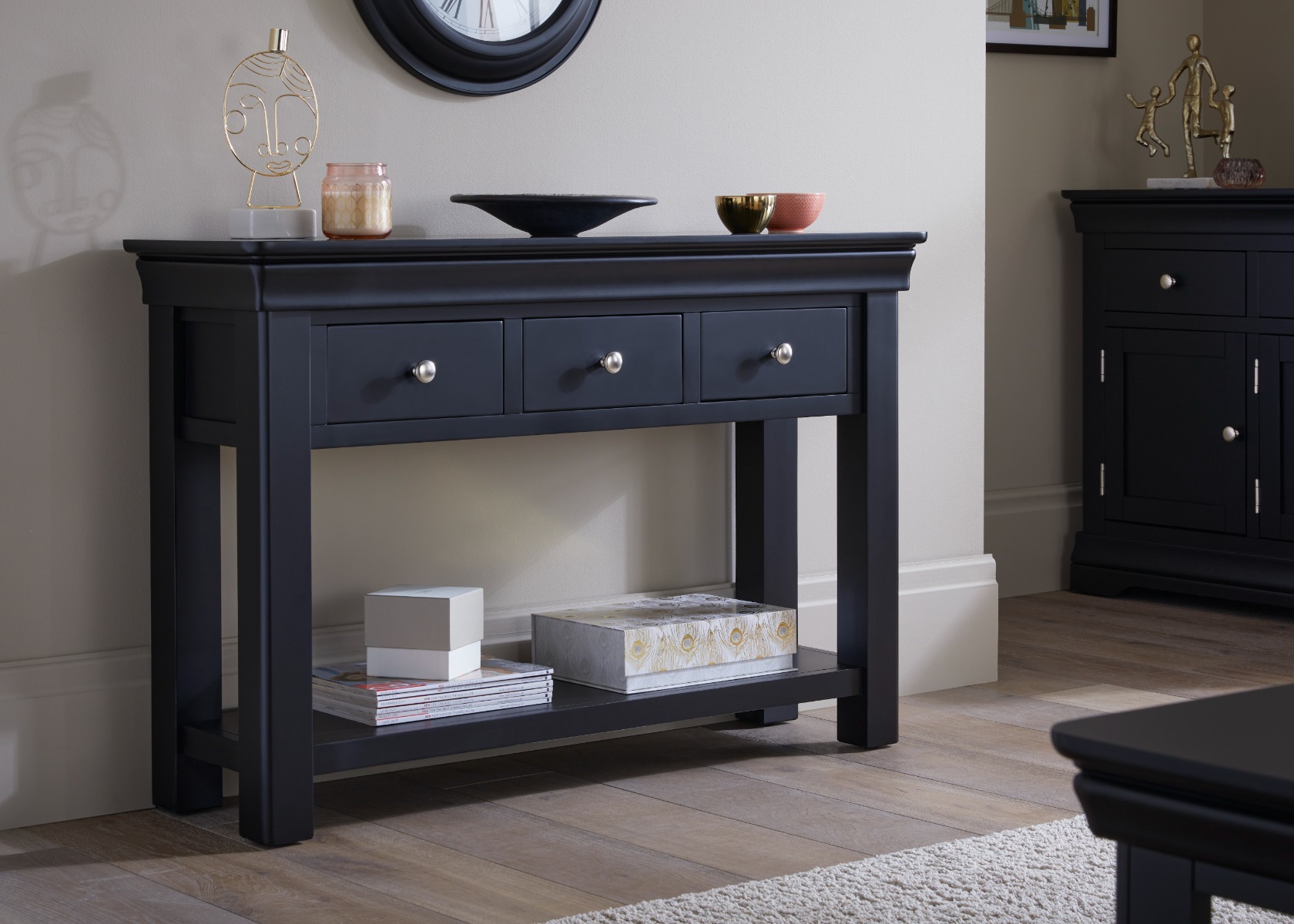 Toulouse Black Painted 3 Drawer Large Console Table