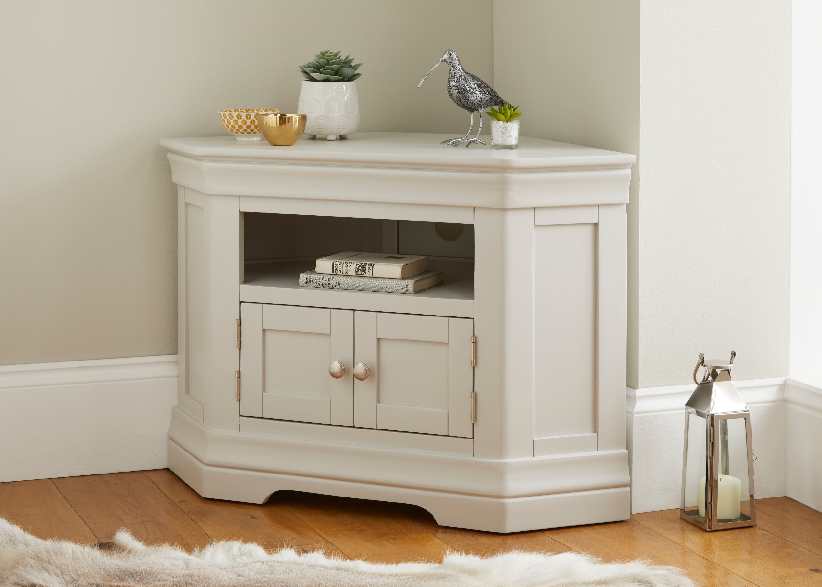 Toulouse Grey Painted Corner TV Unit 2 Doors Fully Assembled