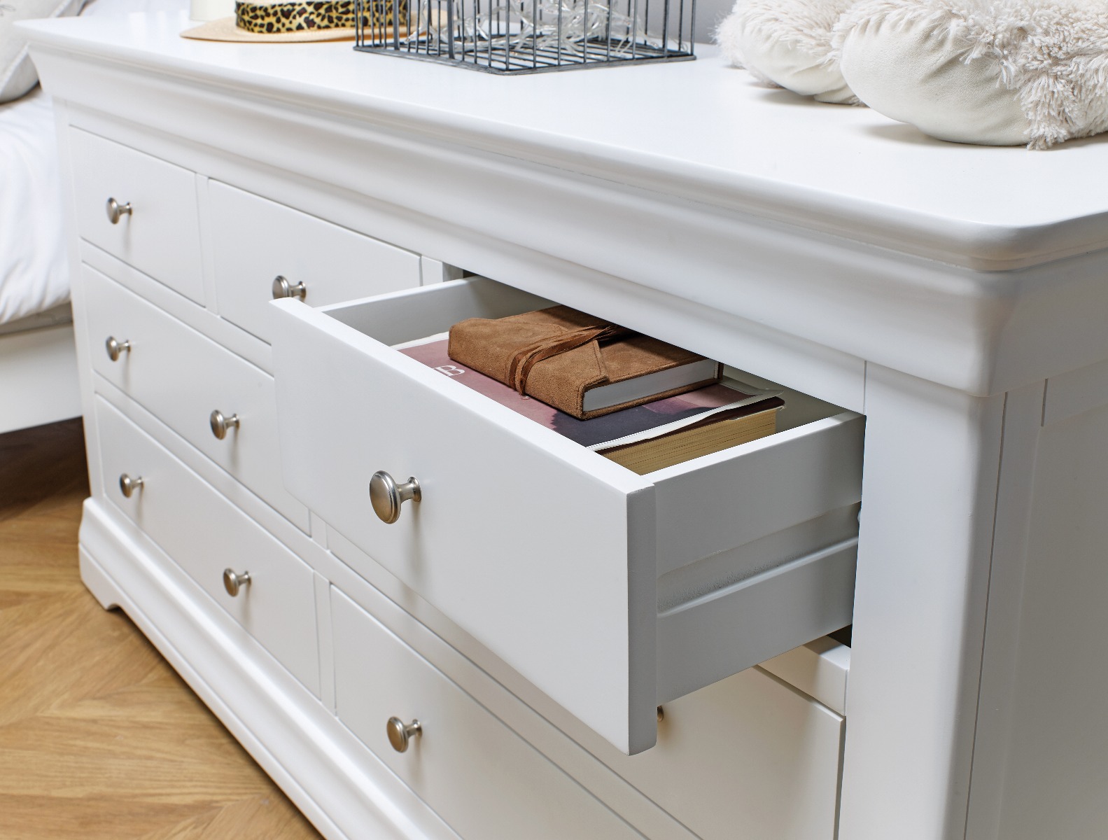Wood dresser with white drawers Clearance