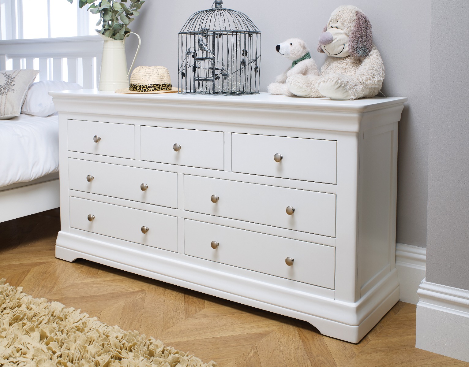 Chest of Drawers Toulouse White Painted Large 3 Over 4 Chest of Drawers - Free Delivery |  Top Furniture