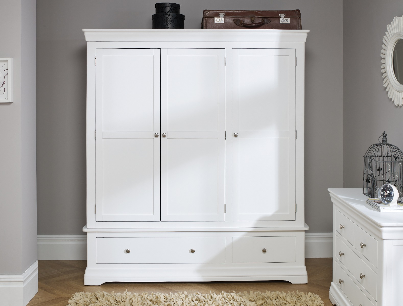 Toulouse White Painted Triple Wardrobe With Drawer Winter Sale