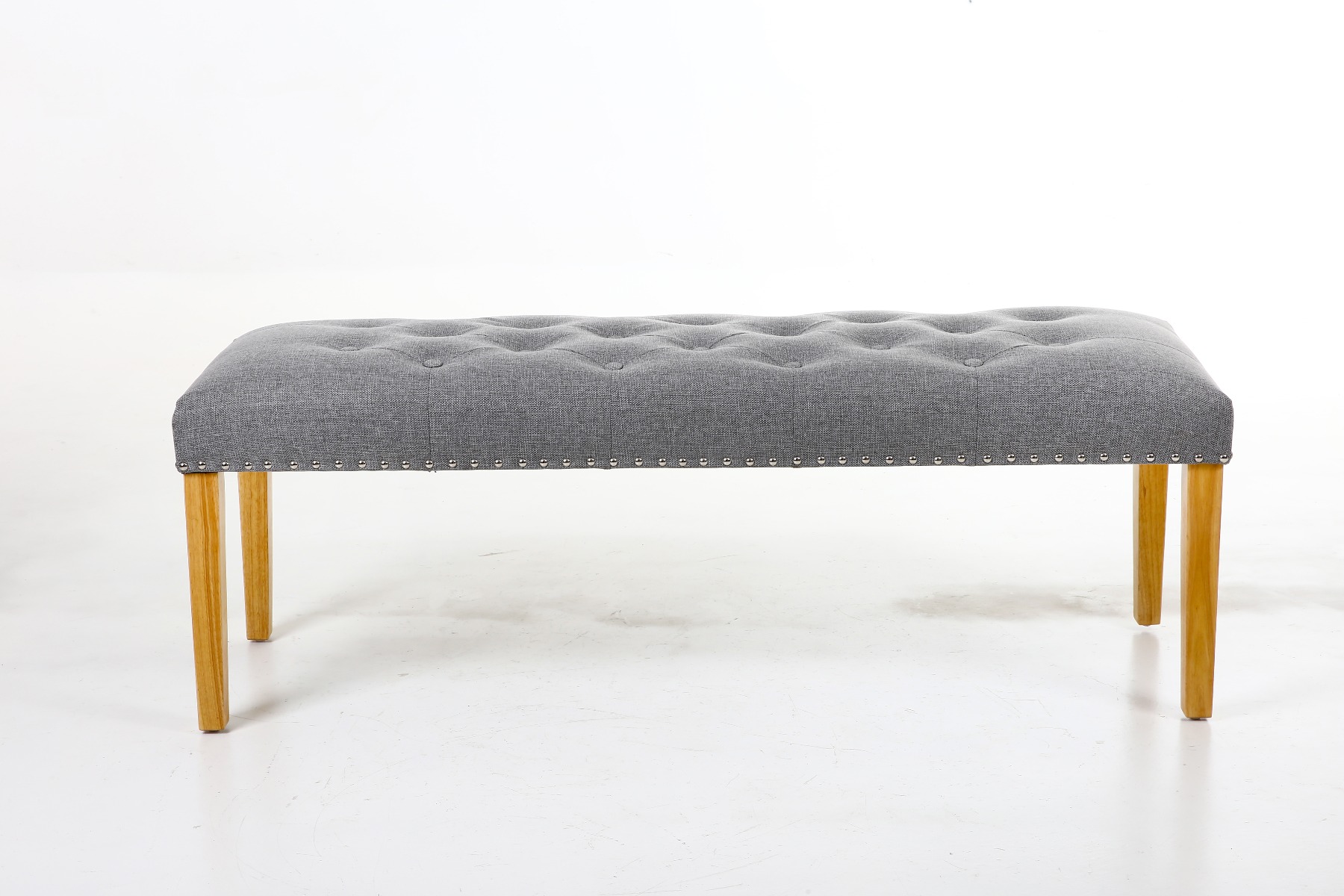 Highgrove Silver Grey Fabric Studded Medium Oak Dining Bench