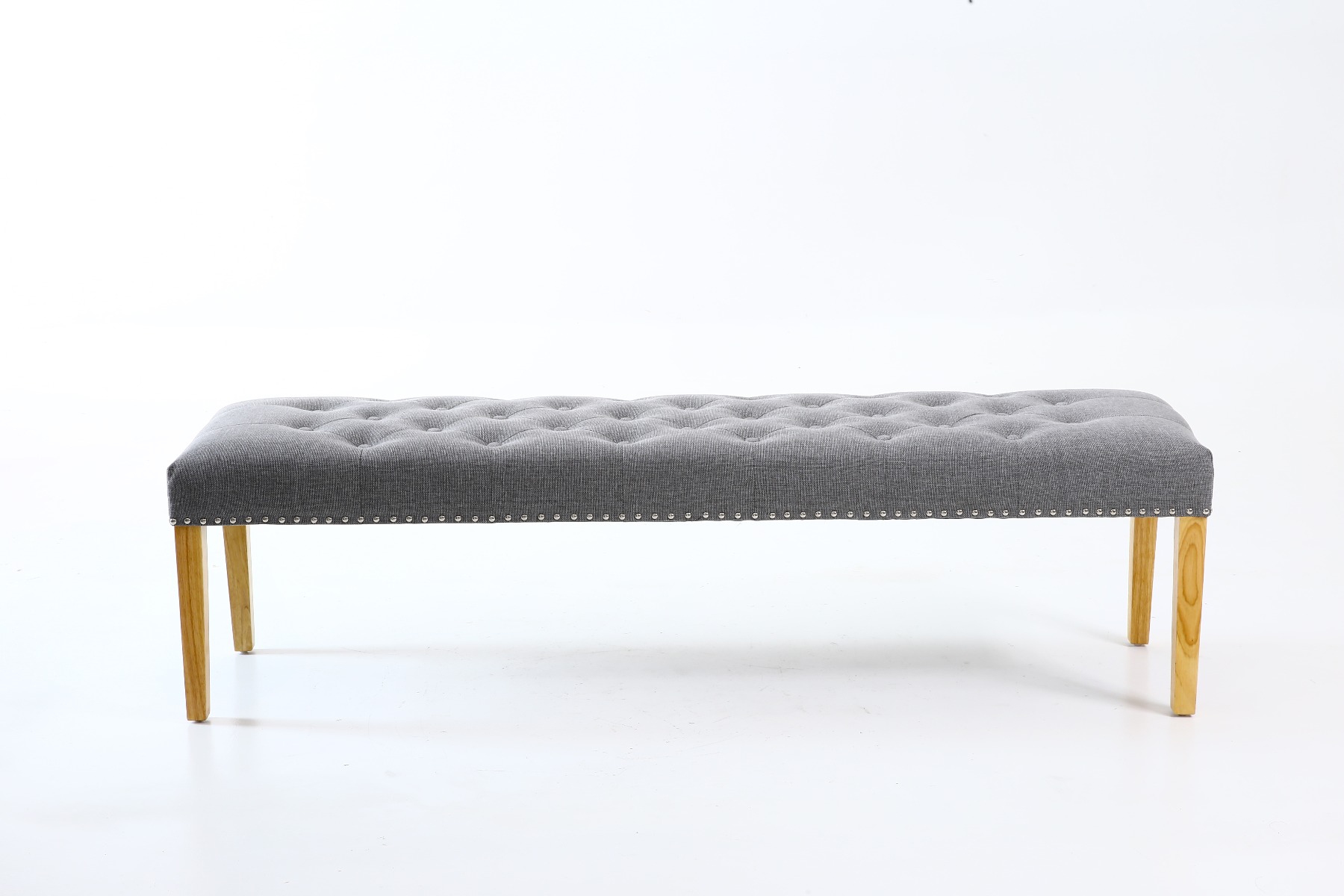 Highgrove Silver Grey Fabric Studded Large Oak Dining Bench
