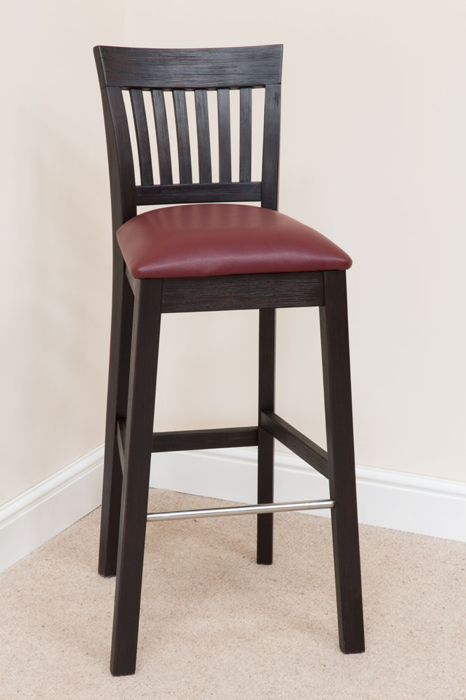Dark Wooden Bar Stools Red Leather Solid Black Acacia