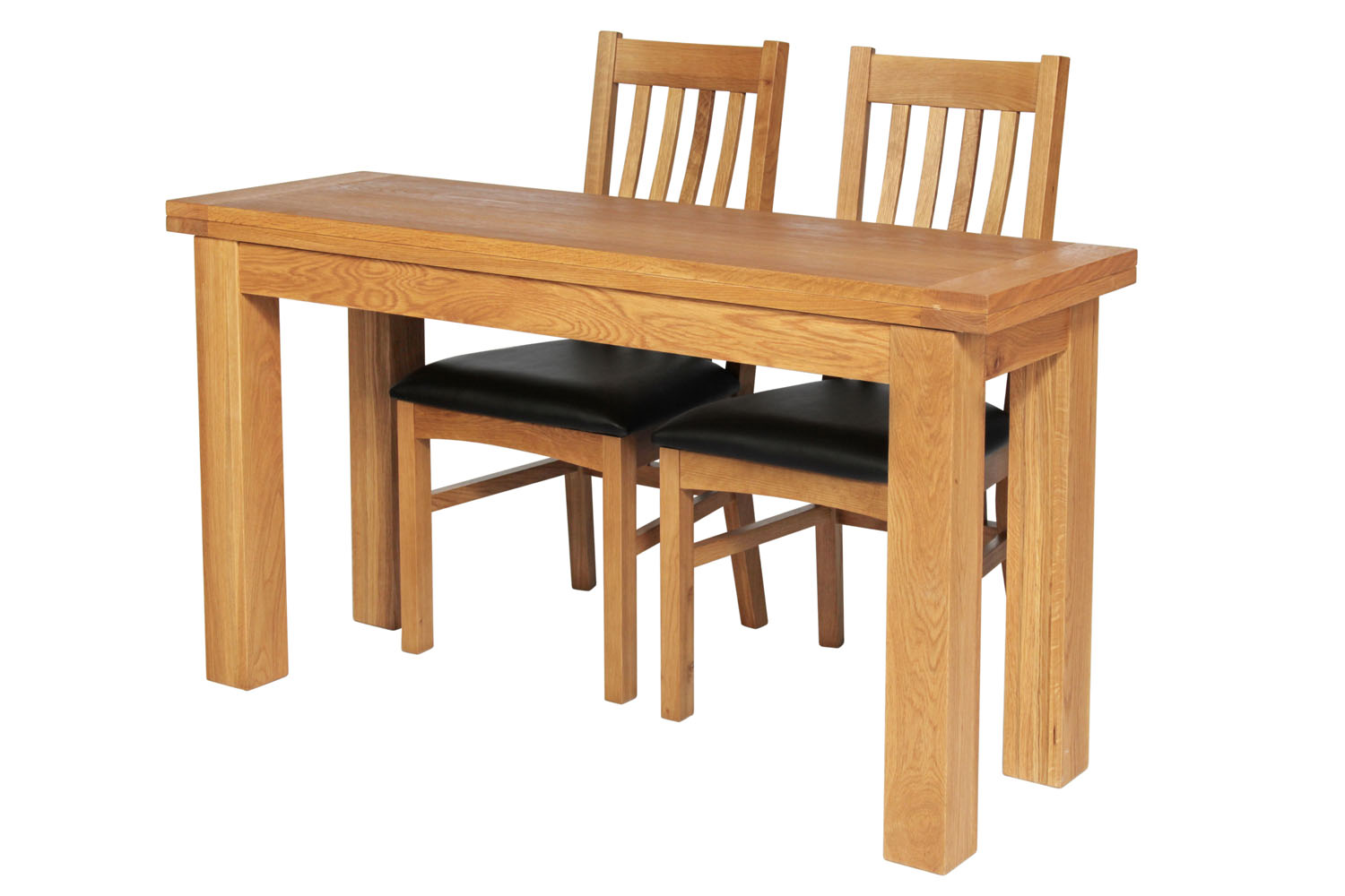 lichfield 140cm narrow flip top extending oak table 2 chelsea brown leather  chairs set  winter sale