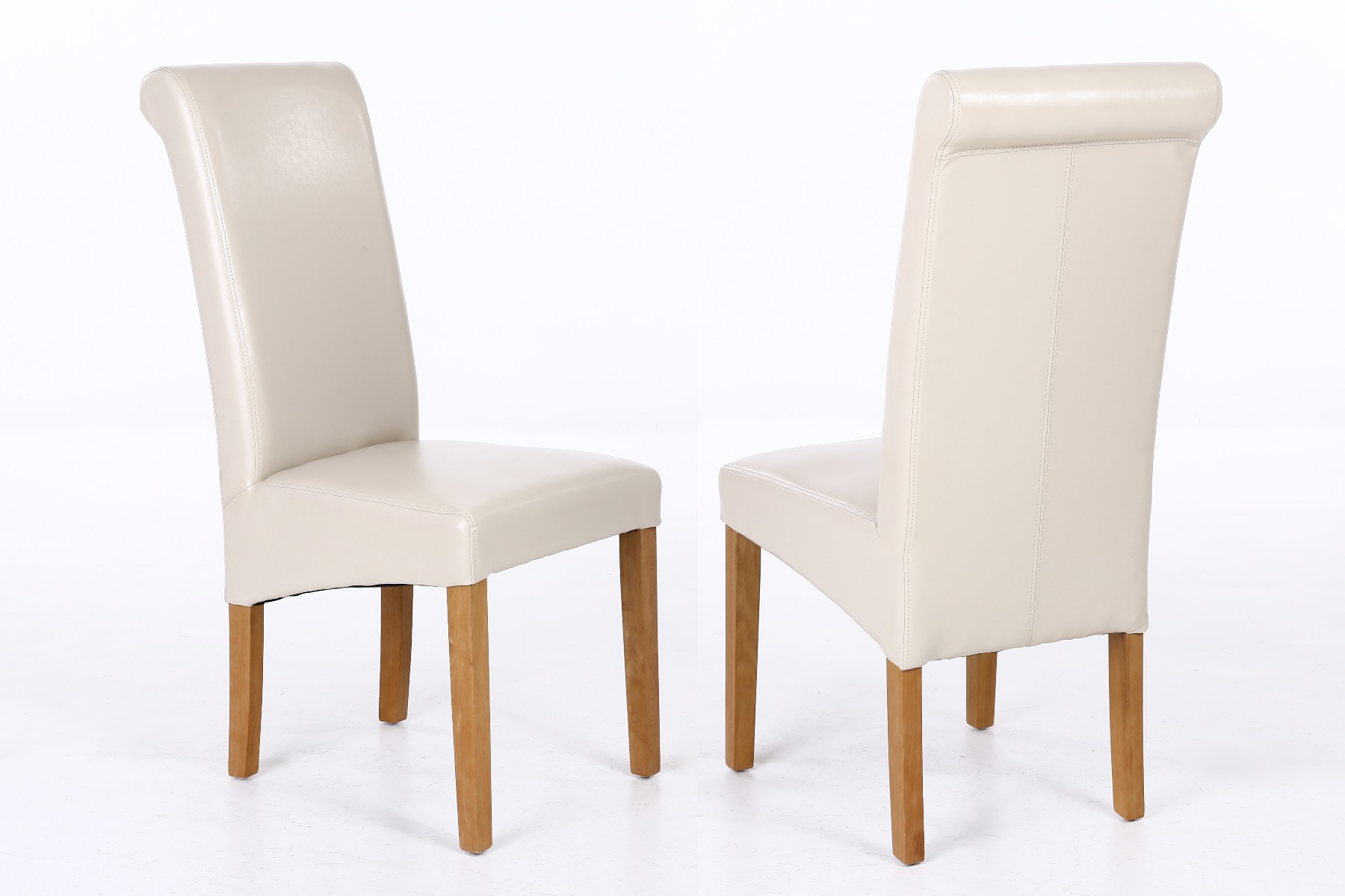 cream leather scroll back dining chairs