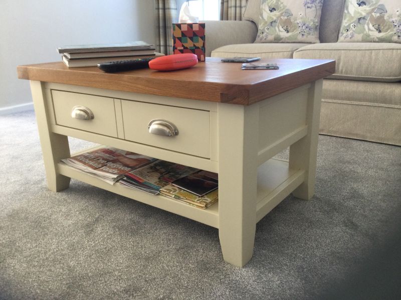 Country Oak Cream Painted Coffee Table With Drawers