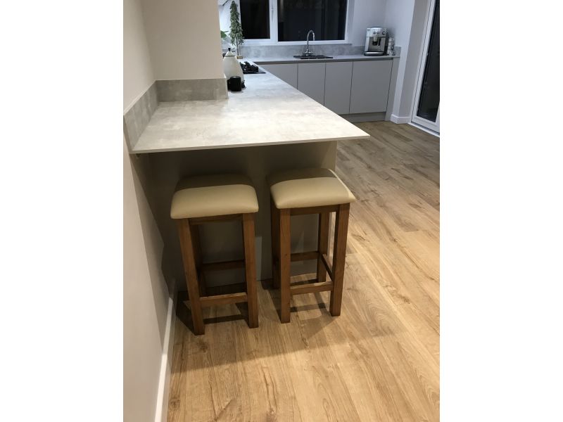 Baltic Solid Oak Cream Leather Bar Stool Cream Wood Stool