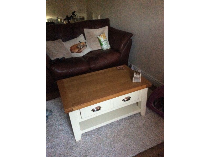 Country Oak Cream Painted Coffee Table With Drawers