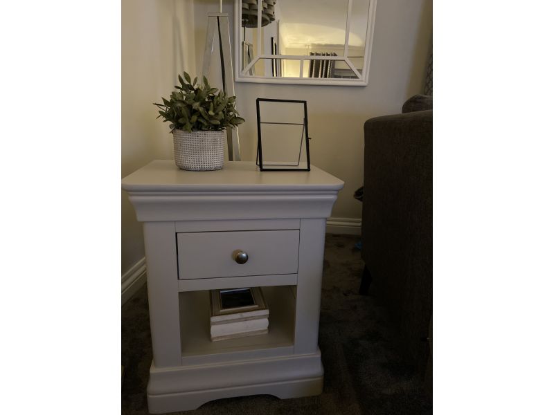 Toulouse Grey Painted 1 Drawer Bedside Table Fully Assembled Top